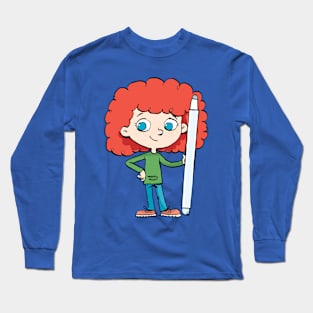 redhead girl holding a big digital pen Long Sleeve T-Shirt